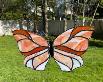 Stained Glass Boho Orange spring butterfly