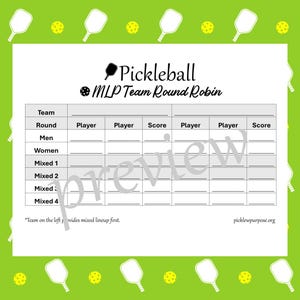 MLP Equipo Pickleball Round Robin - Hoja de puntuación imprimible - 6 juegos
