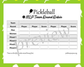 MLP Team Pickleball Round Robin - Pickleball Ergebnisbogen zum Ausdrucken - 6 Spiele