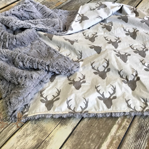 Minky Baby Blanket- Deer Minky Blanket- Deer Baby Blanket- Woodland Nursery- Baby Boy Blanket- Baby Girl Blanket