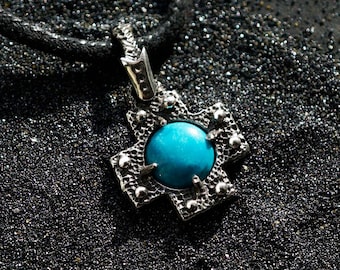 Turquoise necklace, silver cross necklace are ready to ship | CROSS
