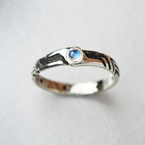Cyberpunk Moonstone Ring, Sterling Silver Mens Wedding Band | LUKE