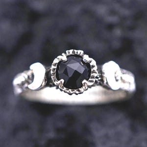 Triple moon ring Gothic engagement ring Black onyx crescent moon ring, moon and star ring, LALUNA is Ready to ship from Minnesota