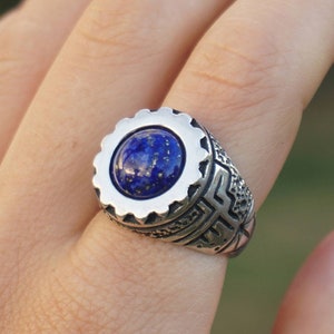 Mens Lapis lazuli ring, sterling silver ring Mens signet ring Gemstone ring Unique mens ring &quot;SKYWAY&quot;