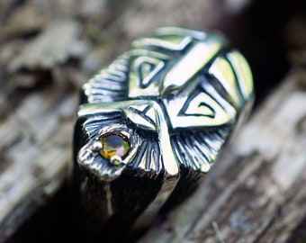 Statement mens silver ring with natural citrine stone "MOLFAR"