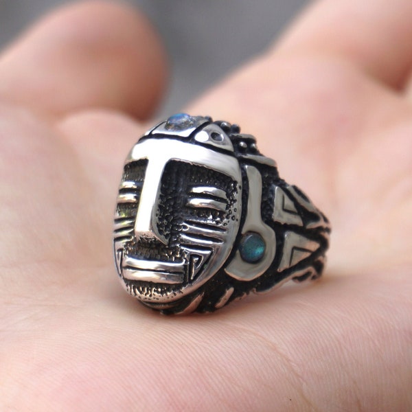Mens silver ring Aztec Labradorite ring Mens signet ring Unique Mens Ring Mens gemstone ring "AZTEC"
