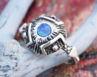 Opal silver ring Australian opal ring, Promise ring for her with October birthstone, Natural opal ring "COSMOSHIP"