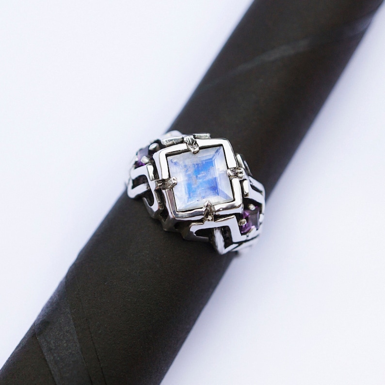 labradorite engagement ring from the sterling silver unique cyberpunk ring UNA image 9