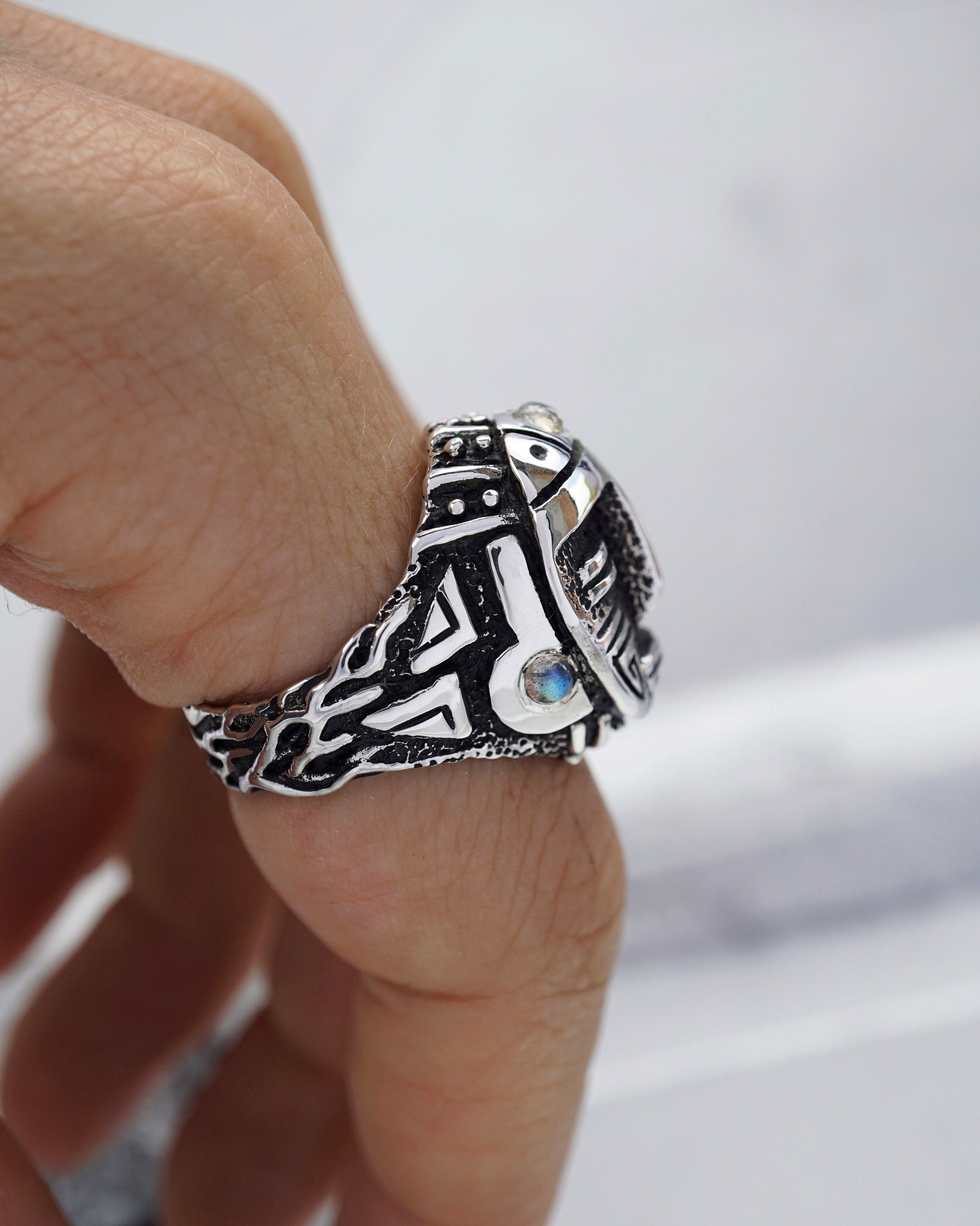 Mens Silver Ring Aztec Labradorite Ring Mens Signet Ring | Etsy
