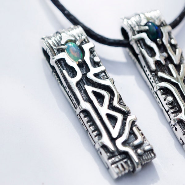 Berkano Rune necklace Viking Rune fire opal necklace | silver Opal pendant