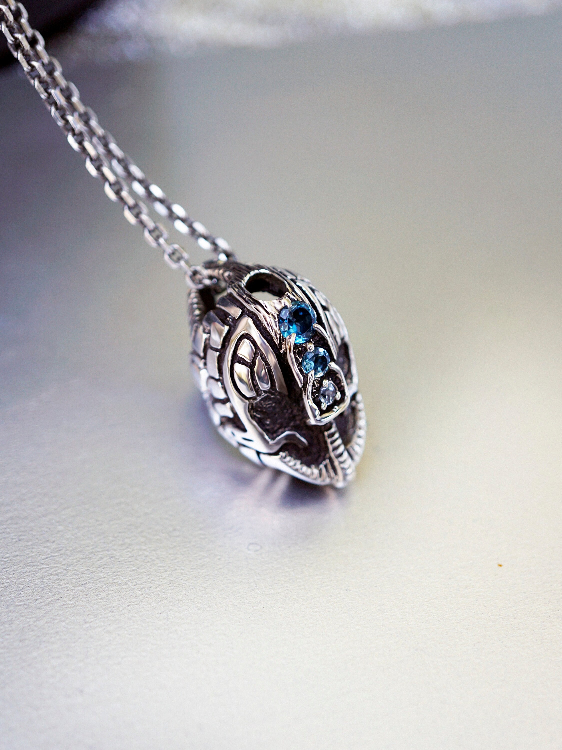 Mens Silver Necklace Mens London Topaz Necklace helmet Ready to