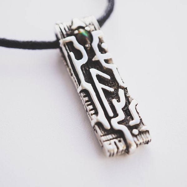 Viking runes silver necklace with Black Opal ANSUZ, mens pendant necklace | Ready to ship