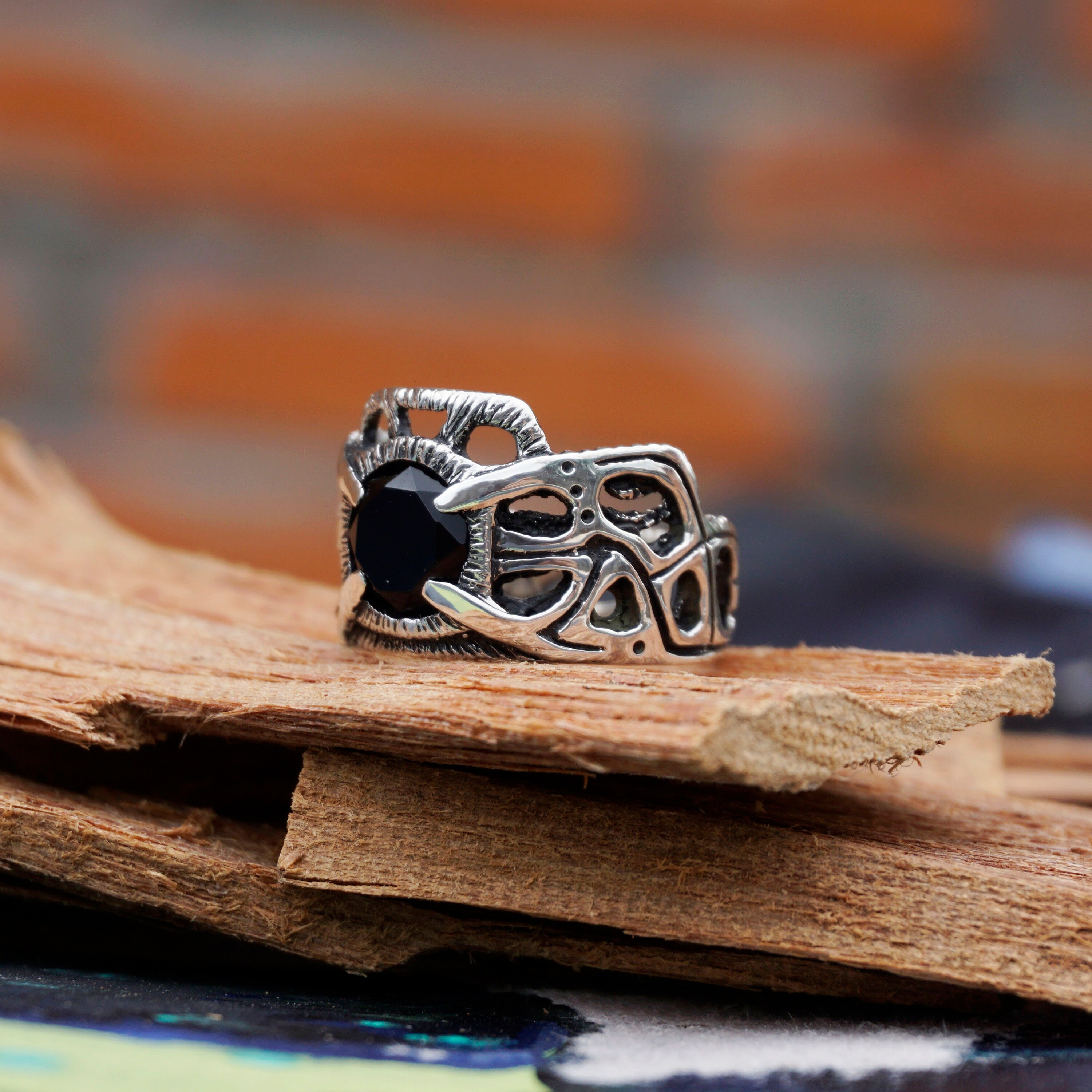Mens Black Onyx Ring Sterling Silver And Black Stone Ring Etsy