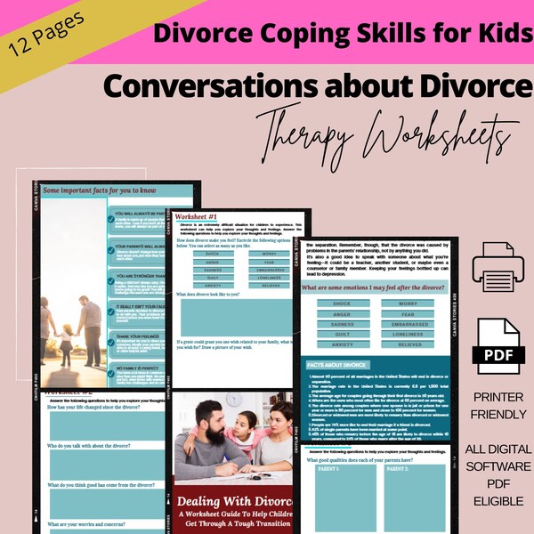 Kids divorce resources Coping skills worksheets mental health depression therapy journal teen worksheet child of divorce anxiety parents pdf