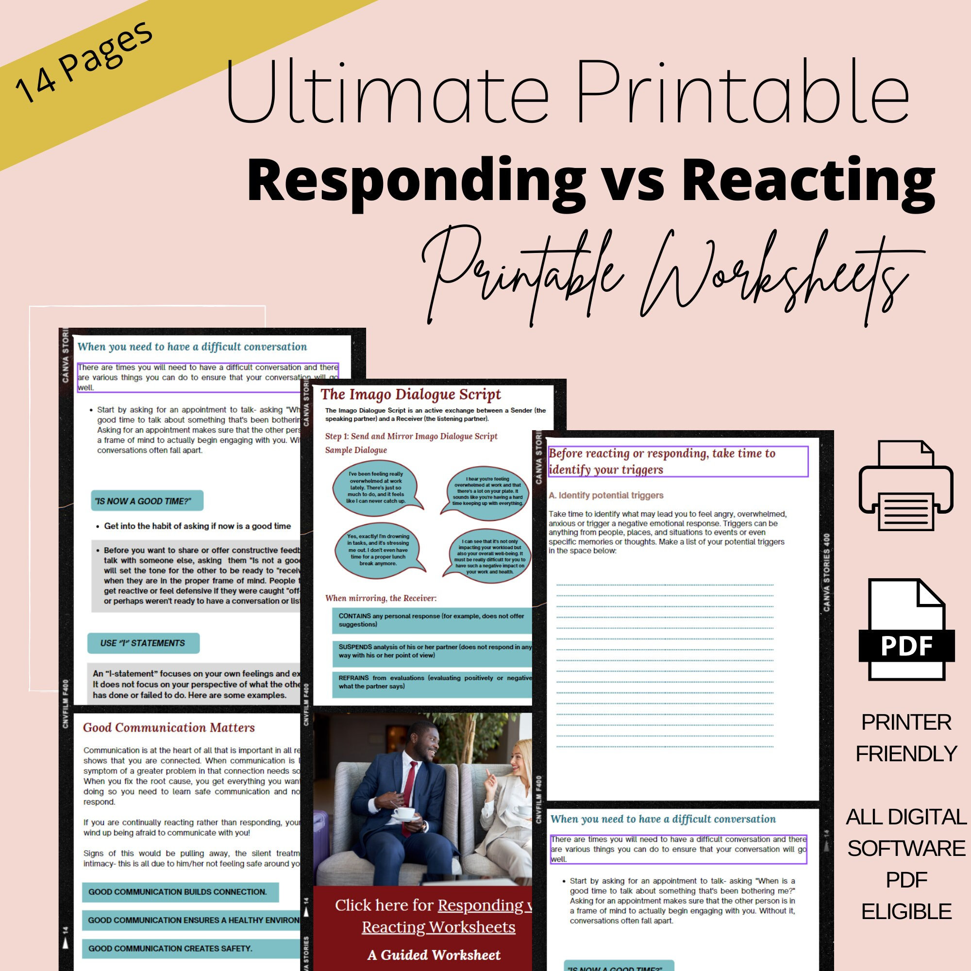 Responding Vs Reacting Worksheets. Therapy Worksheets, Psychoeducation ...