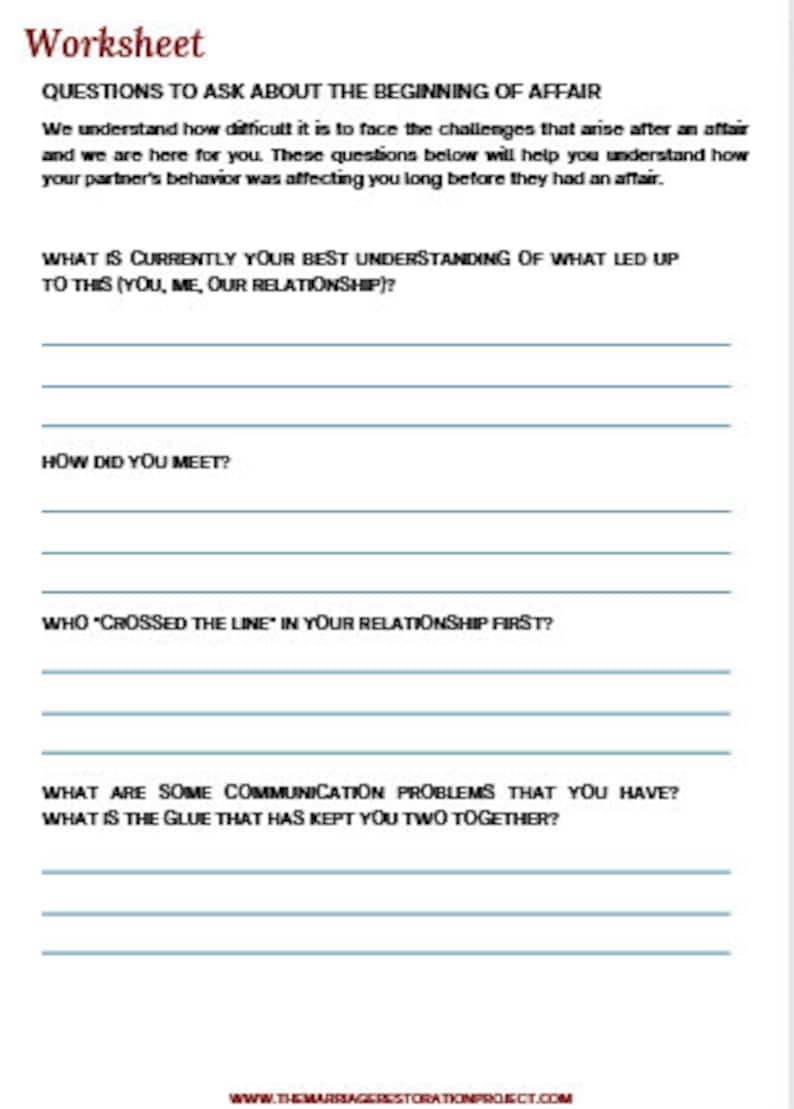 Affair Recovery Therapy Worksheets Infidelity Trust Cheating Etsy