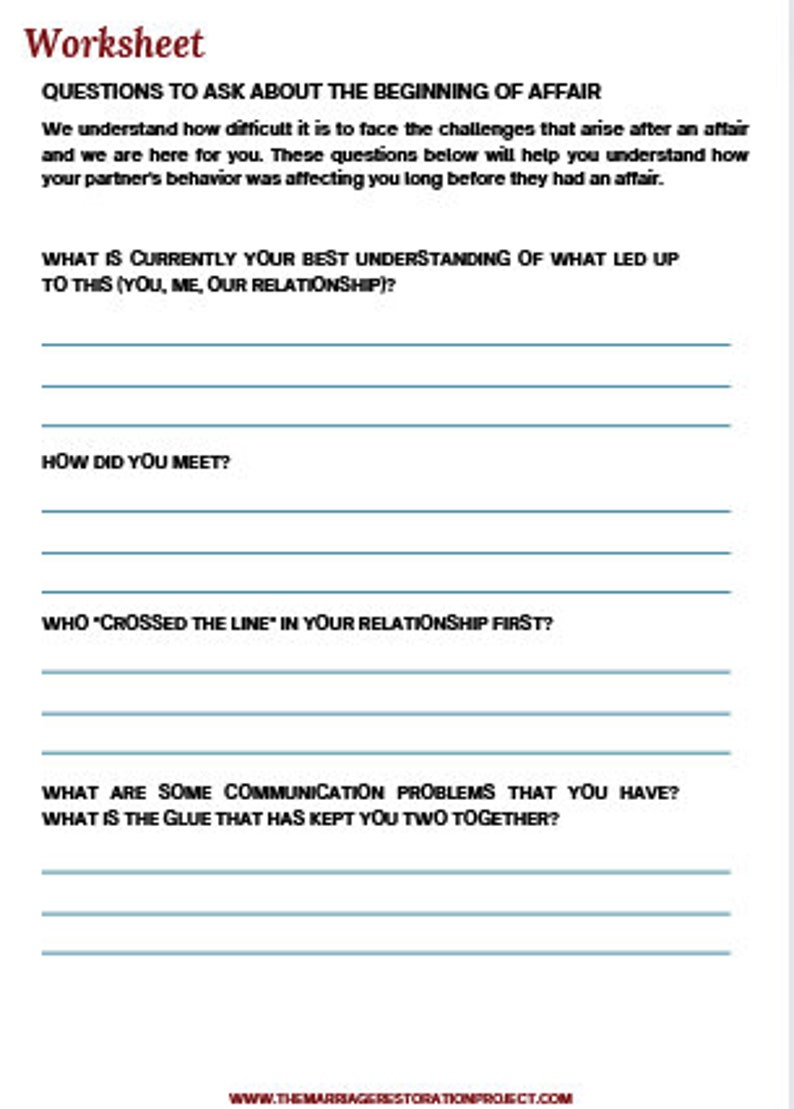 Affair Recovery Therapy Worksheets Infidelity Trust Cheating Etsy Uk