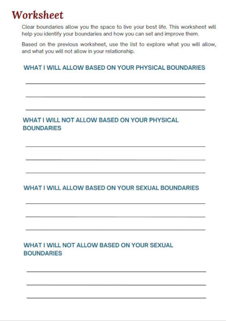 Setting Boundaries Worksheet Boundaries Planner Boundary Etsy