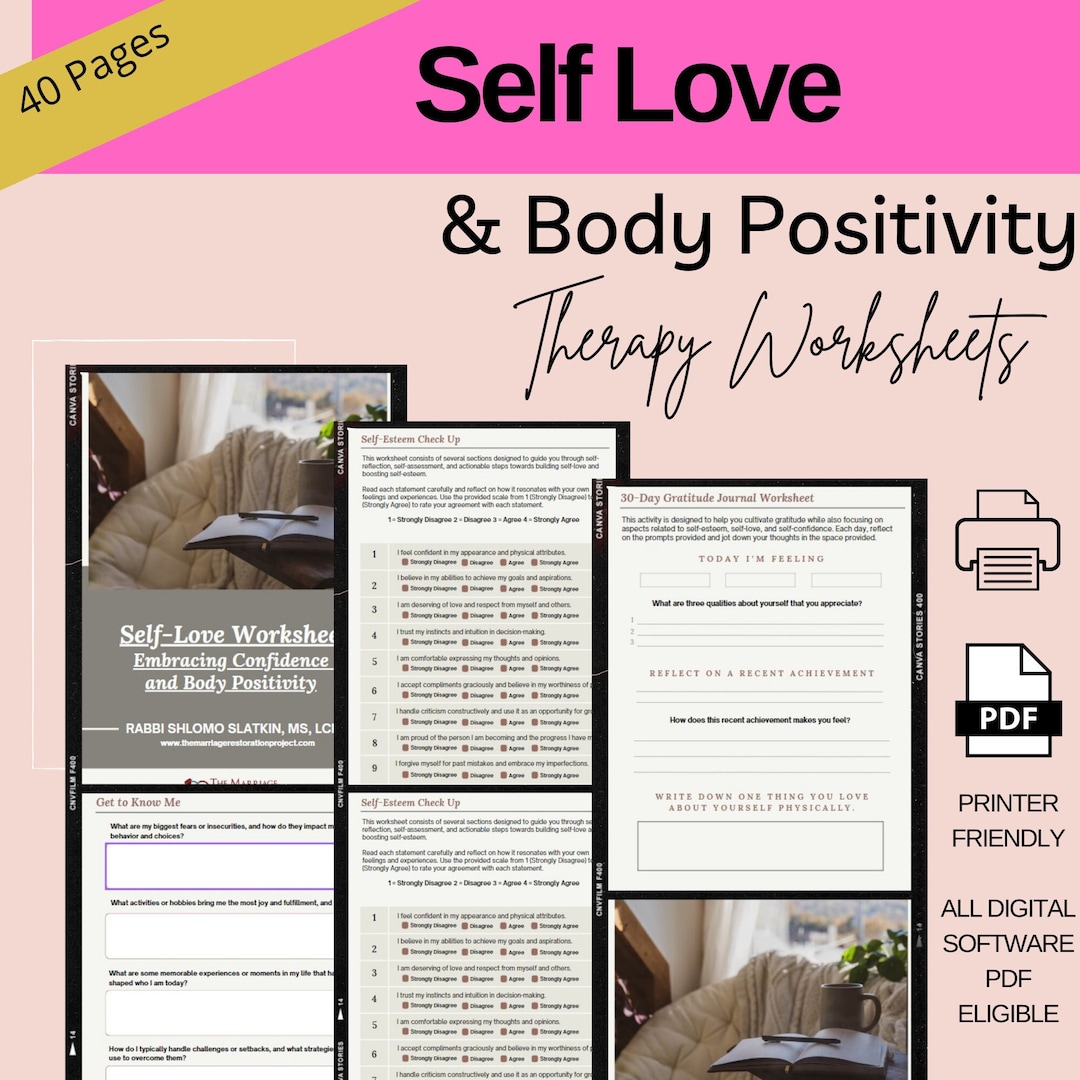 Body Positivity Self Esteem Therapy Worksheets: Self-love Journal ...