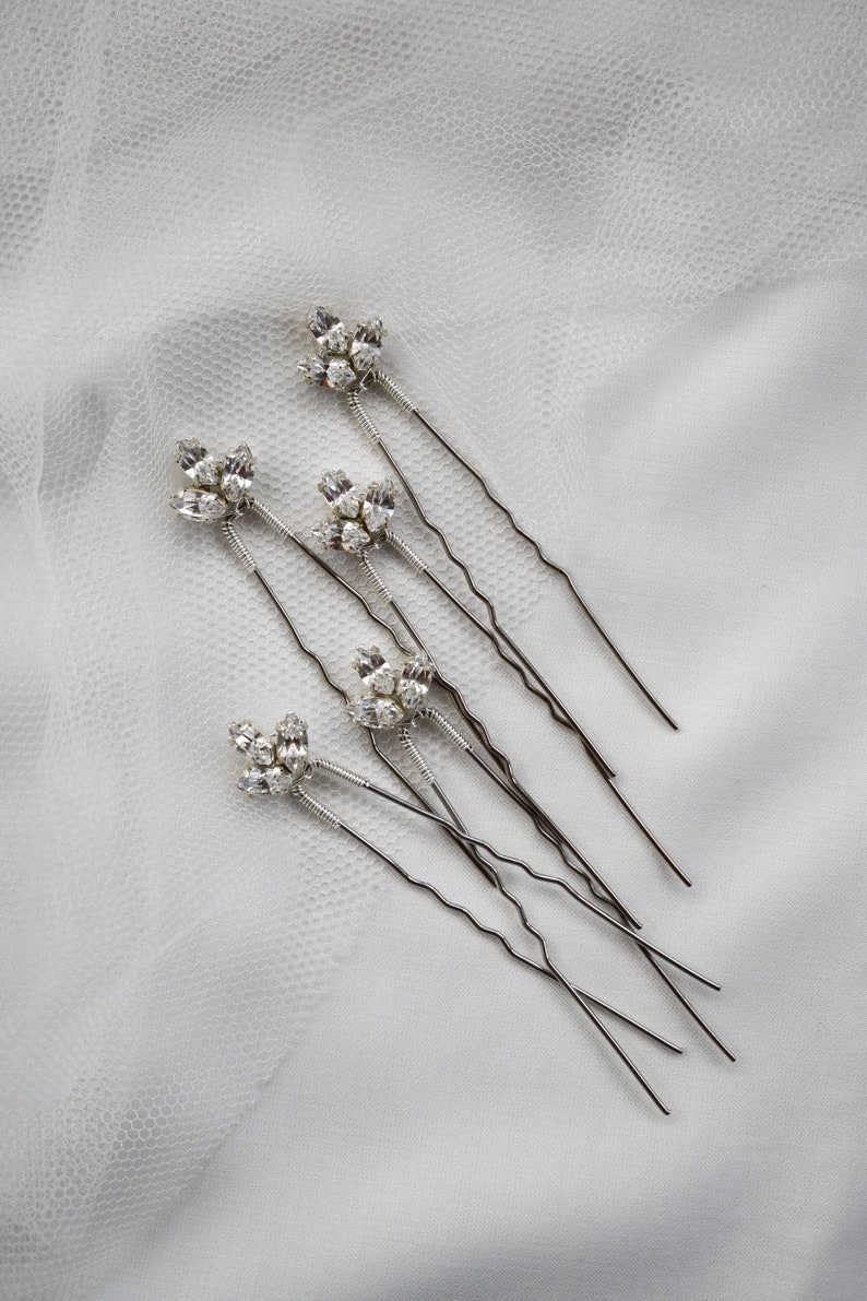 Bridal hair pins, Bridal headpiece, Wedding Hair Accessories, Crystal hair pins, Silver hair pins, Gold Hair Pins image 7