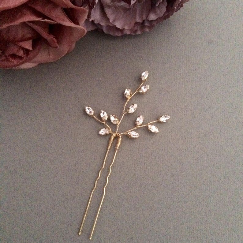 Bridal hair pin bridesmaid hair pin crystal hair pin gold Etsy