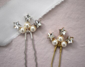 Star Bridal Hair Pins, Crystal Star Headpiece, Celestial Wedding Hair Accessory, Pearl Hair Pins, Pearl Wedding Headpiece