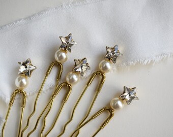 Star Bridal Hair Pins, Crystal Star Headpiece, Celestial Wedding Hair Accessory, Pearl Hair Pins, Pearl Headpiece