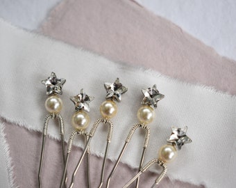 Star Bridal Hair Pins, Crystal Star Headpiece, Celestial Wedding Hair Accessory, Pearl Hair Pins, Pearl Headpiece