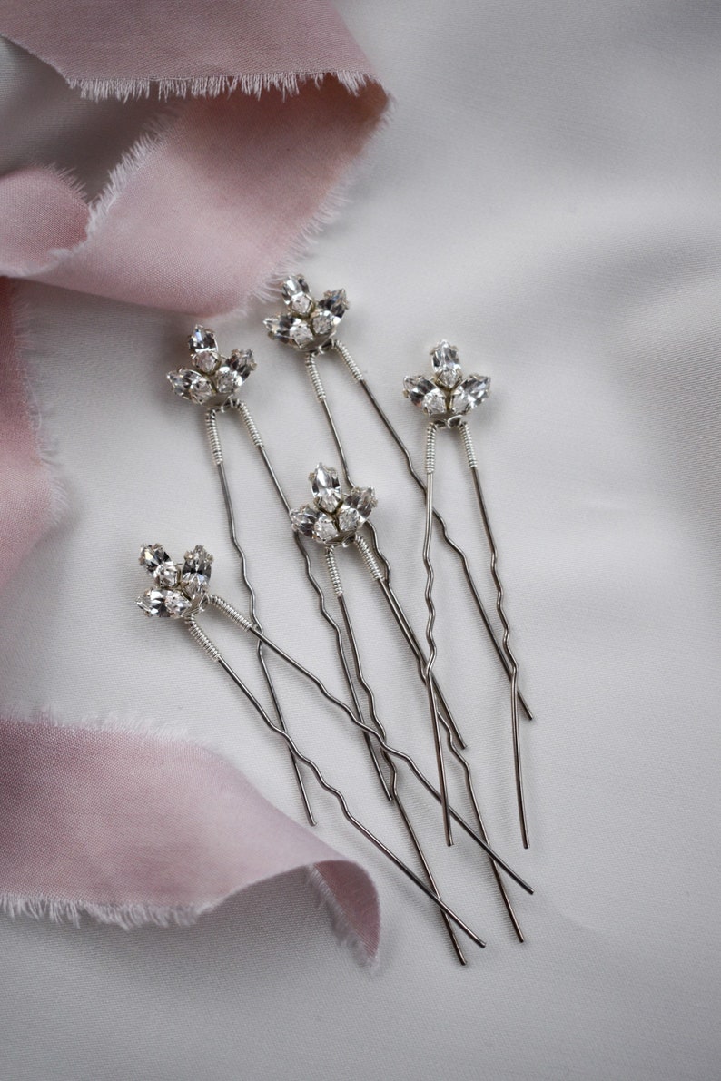 Bridal hair pins, Bridal headpiece, Wedding Hair Accessories, Crystal hair pins, Silver hair pins, Gold Hair Pins image 3