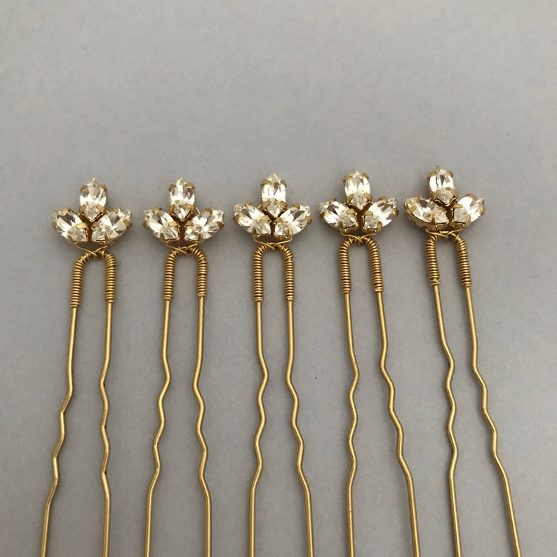 bridesmaid hair pins Bridal hair pins bridal headpiece crystal hair pins gold headpiece || Ash gold hair pins