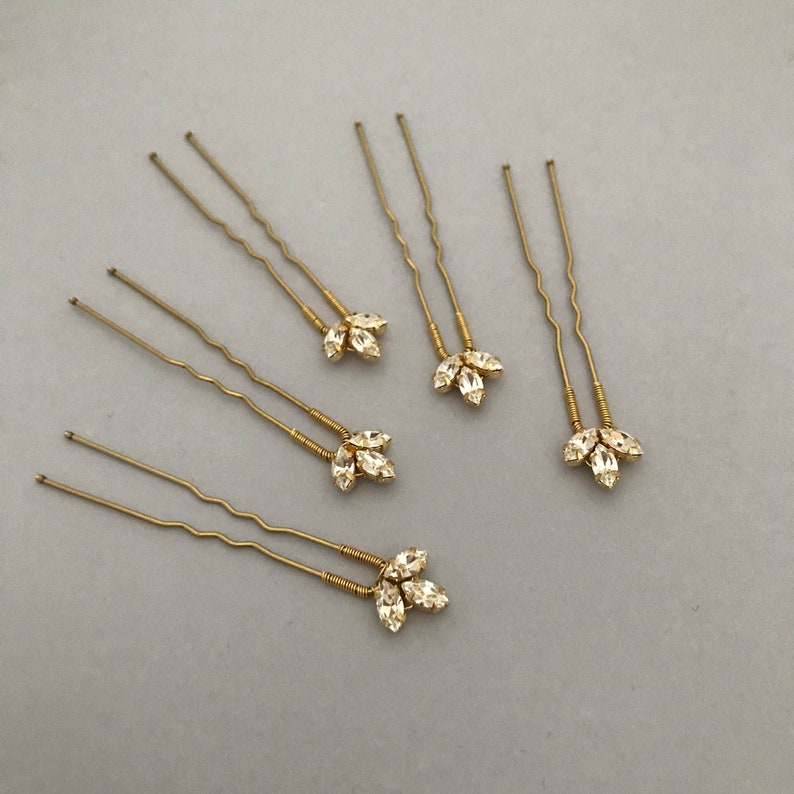 bridesmaid hair pins Bridal hair pins bridal headpiece crystal hair pins gold headpiece || Ash gold hair pins