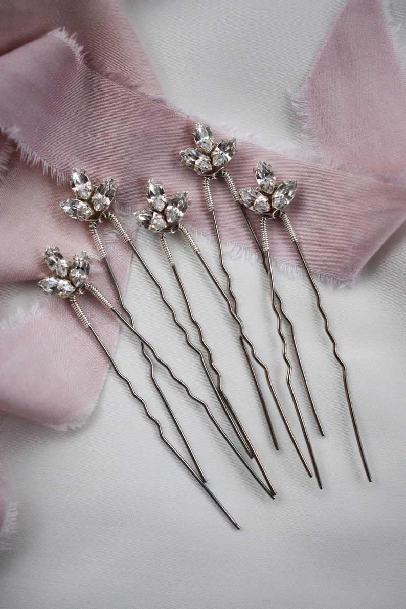 Bridal hair pins, Bridal headpiece, Wedding Hair Accessories, Crystal hair pins, Silver hair pins, Gold Hair Pins image 4