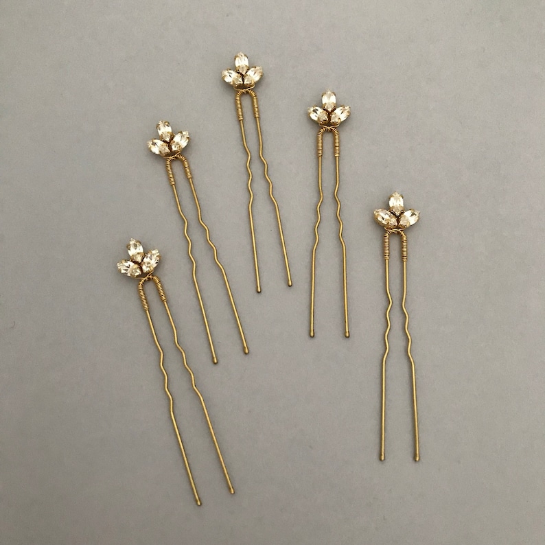 bridesmaid hair pins Bridal hair pins bridal headpiece crystal hair pins gold headpiece || Ash gold hair pins