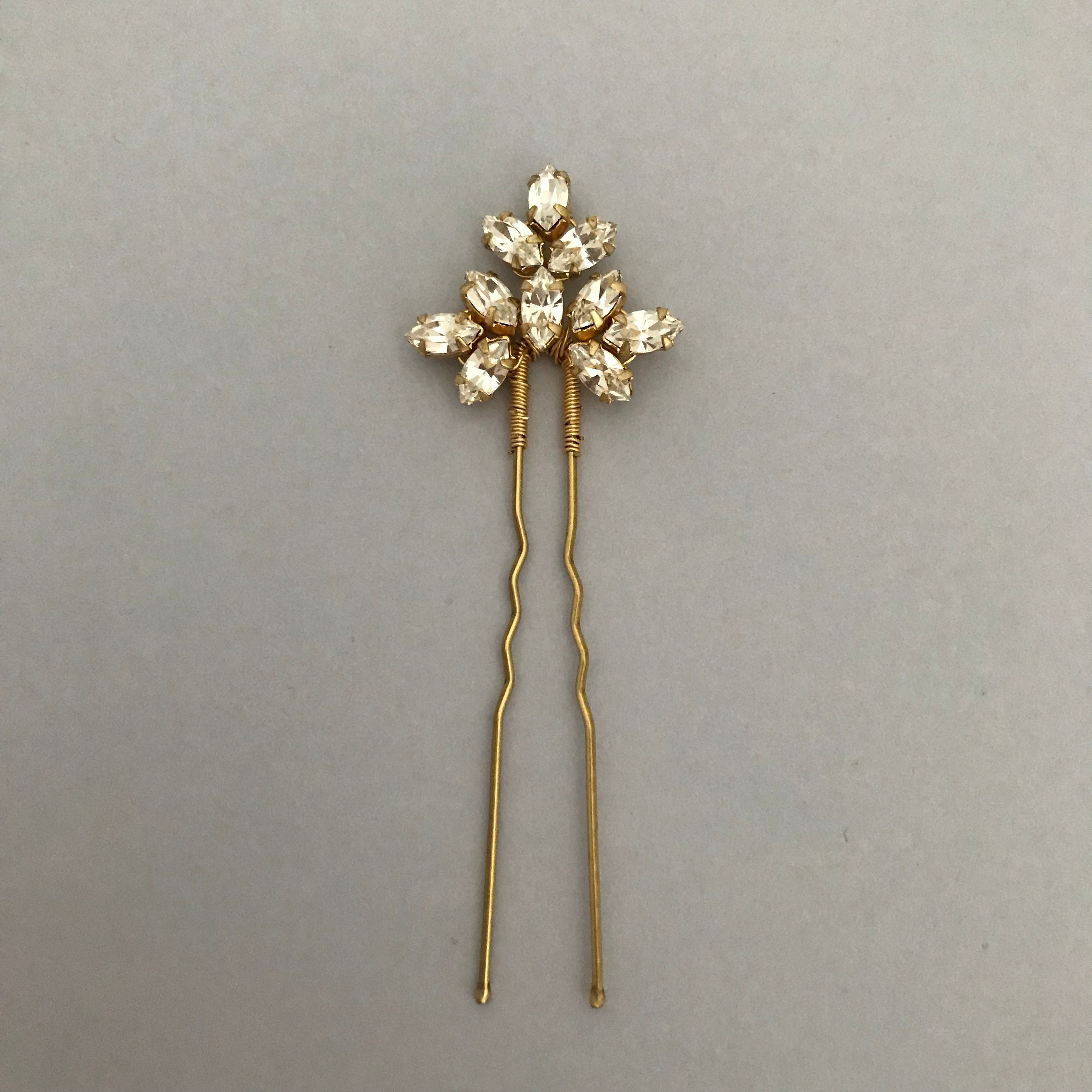 Bridal hair pins Crystal hair pins Gold hair pins bridal Etsy