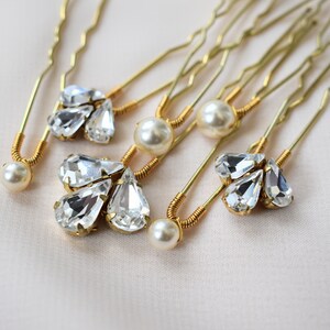 Crystal Pearl Hair Pins, Gold Bridal Hair Pins, Crystal Wedding Headpiece, Simple Bridal Headpiece, Art Deco Headpiece, 1920s Hair Pins