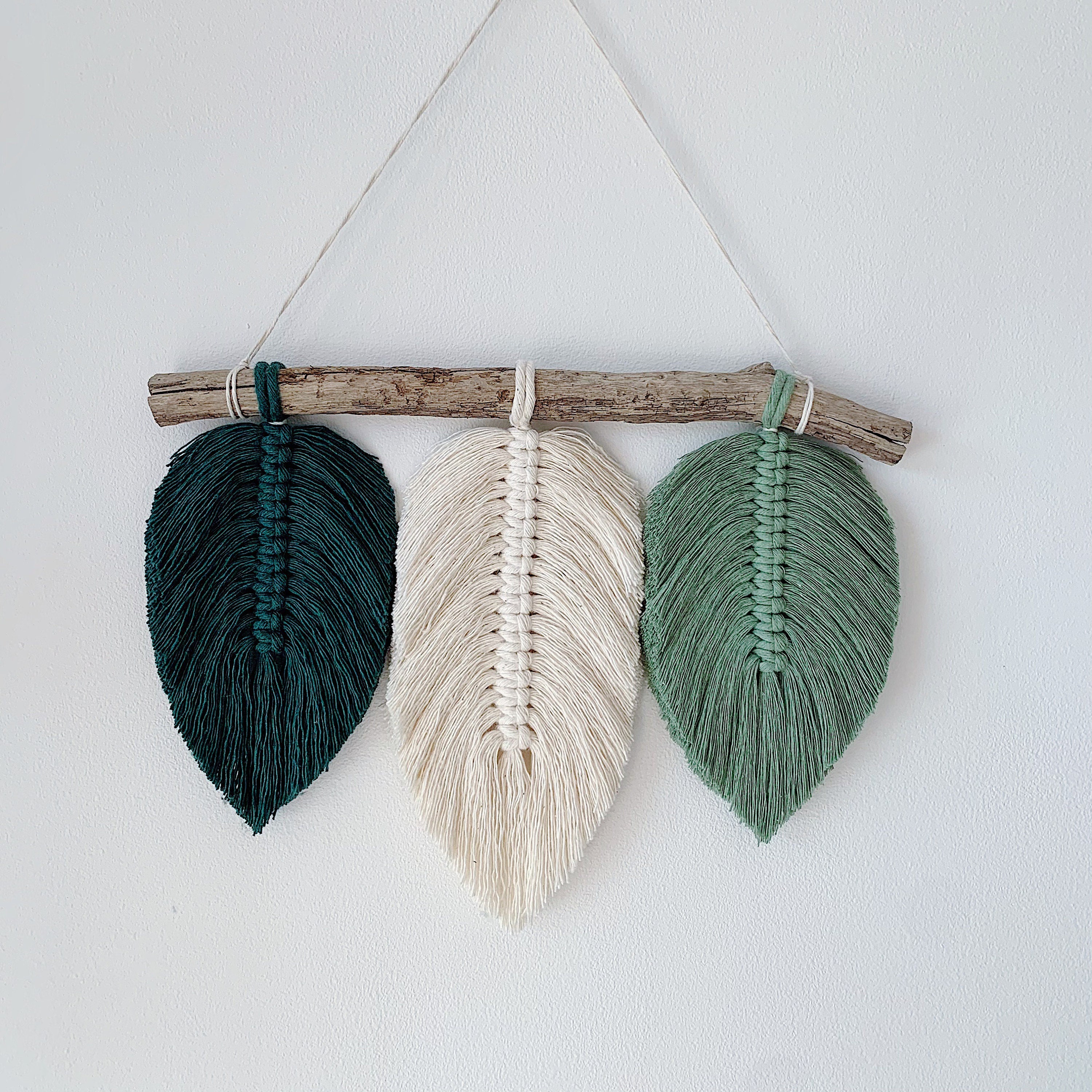 Tenture Murale Plumes en Macramé Style Boho- Tapisserie Décoration Coton à Suspendre Couleur- Frange