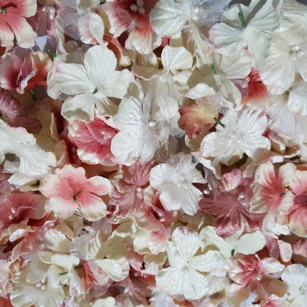 24 Velvet Delphinium Flower Heads in Pink, Plum and Cream