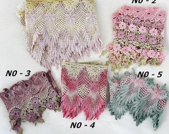 Hand-Dyed Venice Pointy Lace, Selection of mixed painted trims.