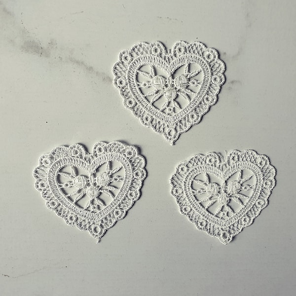 3 x  Hearts , Lace Motifs, Off White appliques.