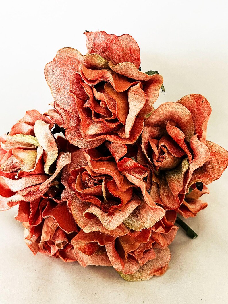 10 Roses Velvet Flowers peach for Halloween, lampshades, millinery, floral supplies and wedding decor image 1