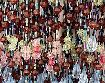 Vintage Beaded Fringe Trim: Antique Blue Rose, Olive Green, Dusty Pink (5.5" Drop)