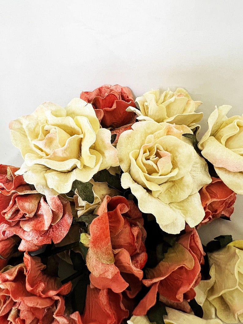 10 Roses Velvet Flowers peach for Halloween, lampshades, millinery, floral supplies and wedding decor image 7