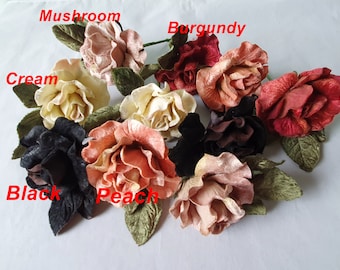 Vintage Velvet Rose with Leaves: Millinery Flower Supply