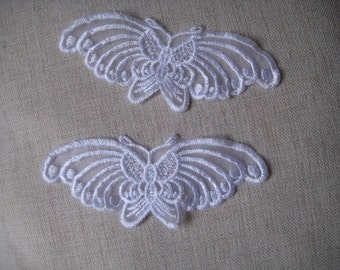 A pair of embroidered organza lace butterfly applique white appliques baby trim