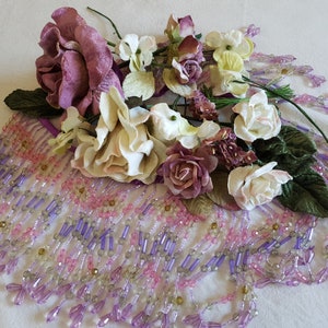 Embellishment pack of lavender beaded fringes,Velvet flowers in vintage colours,mauve,cream, plum image 1