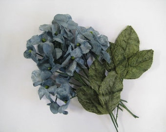 24 Velvet hydrangea flowers vintage blue, vintage look for millenery, scrapbooking, bridal bouquets