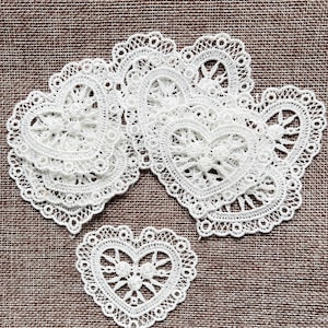 3 x  Hearts , Lace Motifs, Off White appliques.