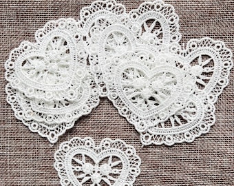 3 x  Hearts , Lace Motifs, Off White appliques.