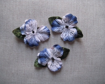 Blue appliques, velvet pansies by The Lace Attic, millinery flowers. velvet flowers. vintage pansies. scrapbooking flowers