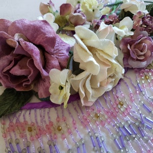 Embellishment pack of lavender beaded fringes,Velvet flowers in vintage colours,mauve,cream, plum image 4